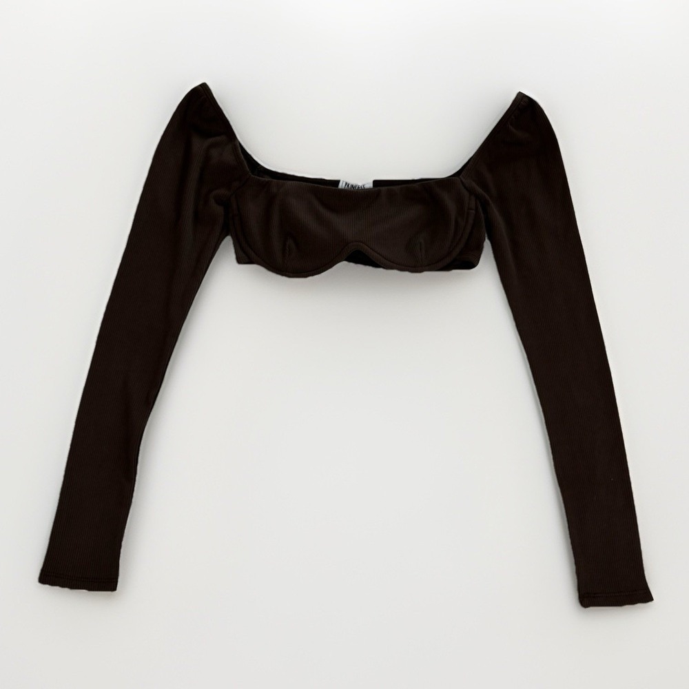 Princess Polly Long‎ Sleeve Crop Top 4 Small Brown Ribbed Underwire Festval Y2K
